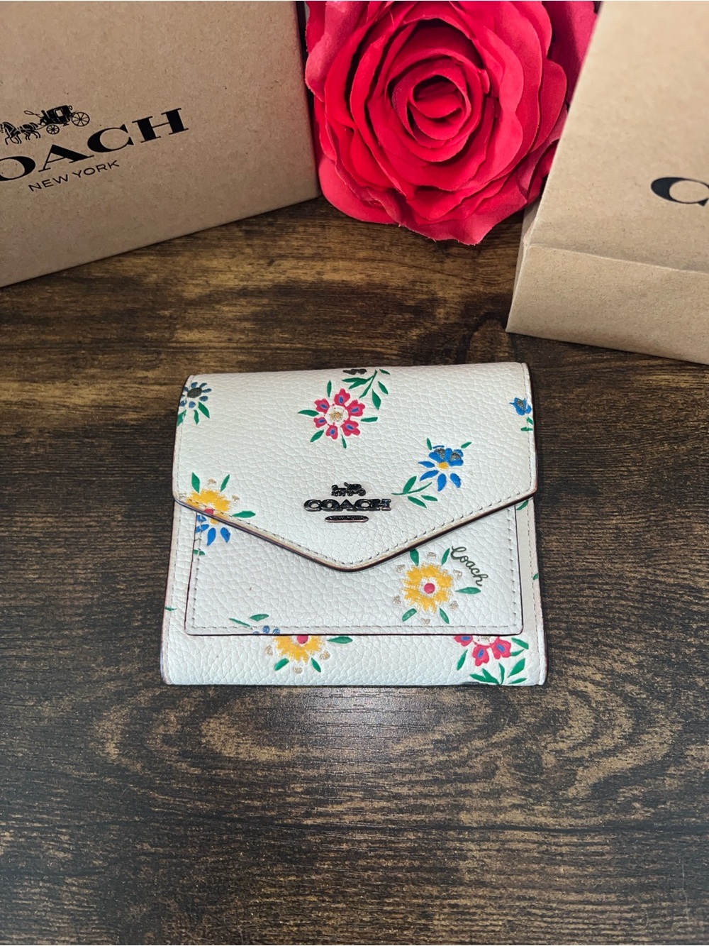 Coach Wyn Small Snap Tri-Fold Wildflower Wallet